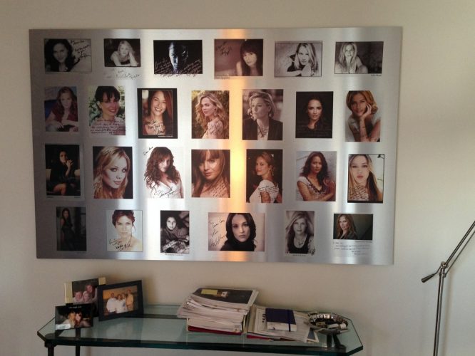 Metal Print-Montage of Photos of Women and their Signatures Metal print of a montage of pictures of different women and their autographs.