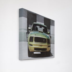 Canvas print of a yellow and green car.
