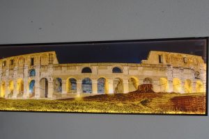 Acrylic backlit image of amphitheatre.