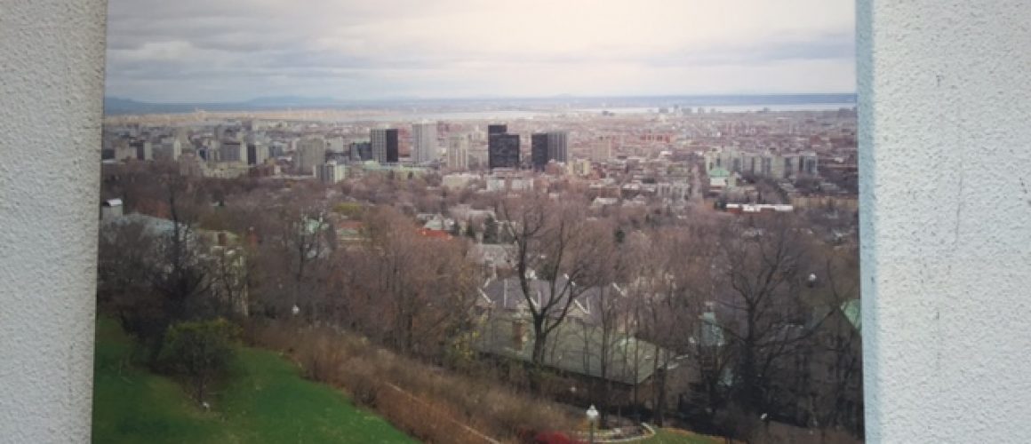 Canvas print of view of city from hilltop.