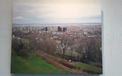 Canvas print of view of city from hilltop.