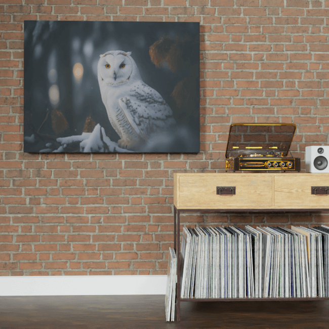 Wildlife Portraits_83_White Owl 1_Arctic Owl_BrickWall_Mockup