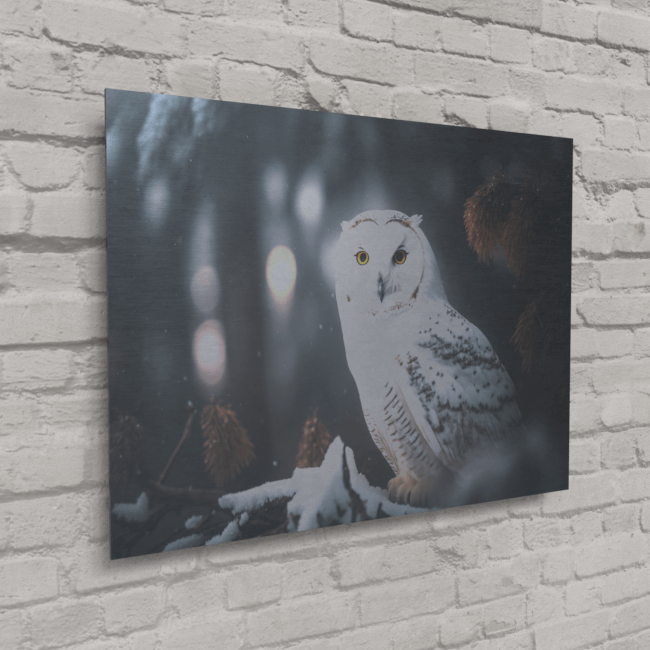 Wildlife Portraits_83_White Owl 1_Arctic Owl_Brushed_Metal_Mockup