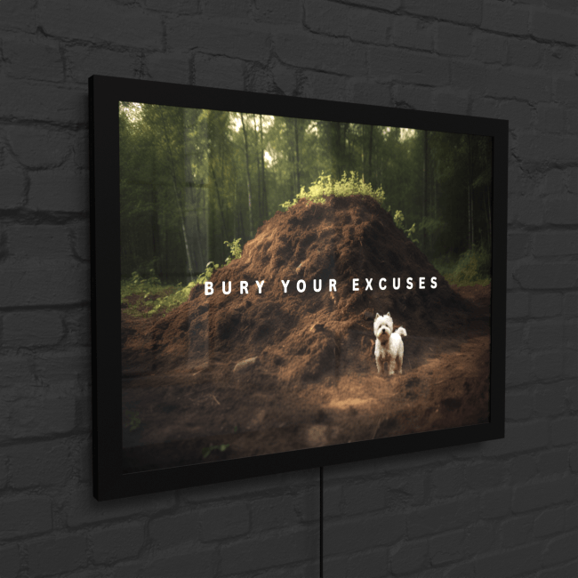 Big Acrylic_Motivational Masterpieces_24_ bury your excuses_LED_Snap_Frame_Mockup 2