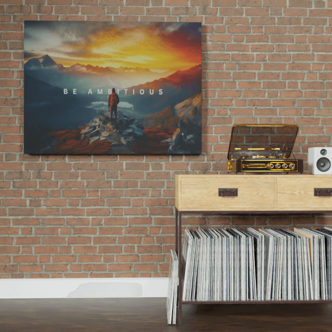 Big Acrylic_Motivational Masterpieces_5_ be ambitious_Brick_Wall_Mockup