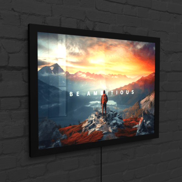 Big Acrylic_Motivational Masterpieces_5_ be ambitious_LED_Snap_Frame_Mockup 2