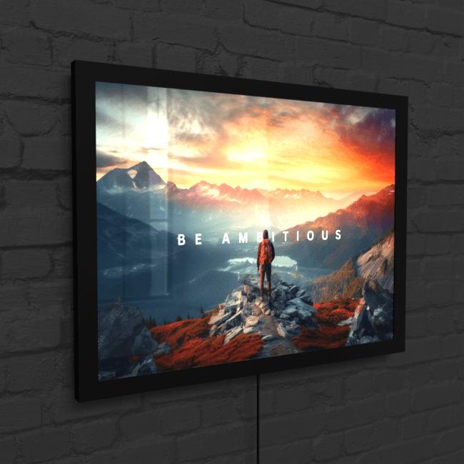 Big Acrylic_Motivational Masterpieces_5_ be ambitious_LED_Snap_Frame_Mockup 2