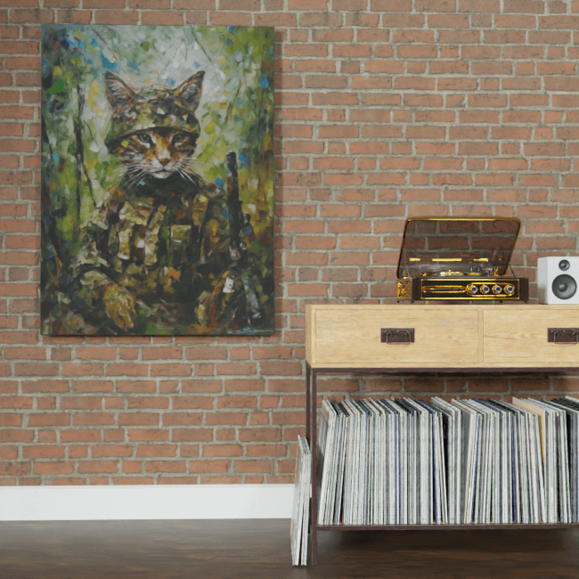 Cat Soldier_Oil Painting Portraits_3_Brick_wall_Mockup